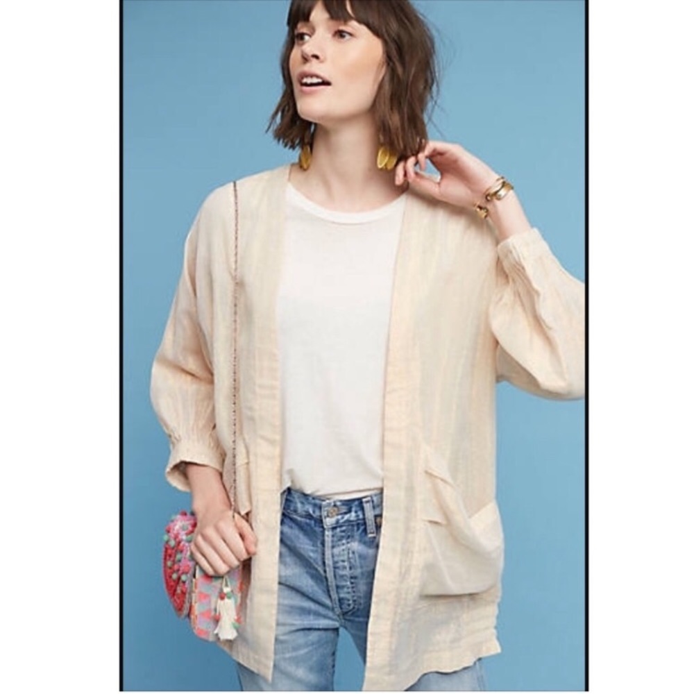 Anthropologie Hei Hei Light Weight Bomber Style Gold Metalic Thread - Picture 1 of 10